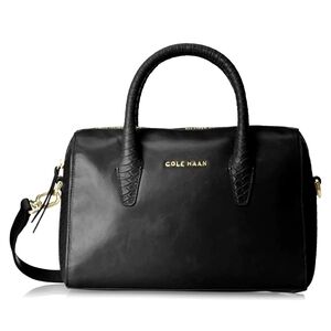 COLE HAAN Black Leather Mini Satchel Handbag Crossbody Top Handle Reptile Print